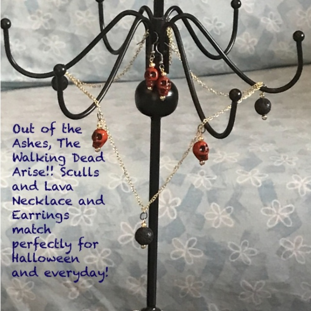 ⭐️⭐️ Scull & Lava Stone Necklace & Earrings Set